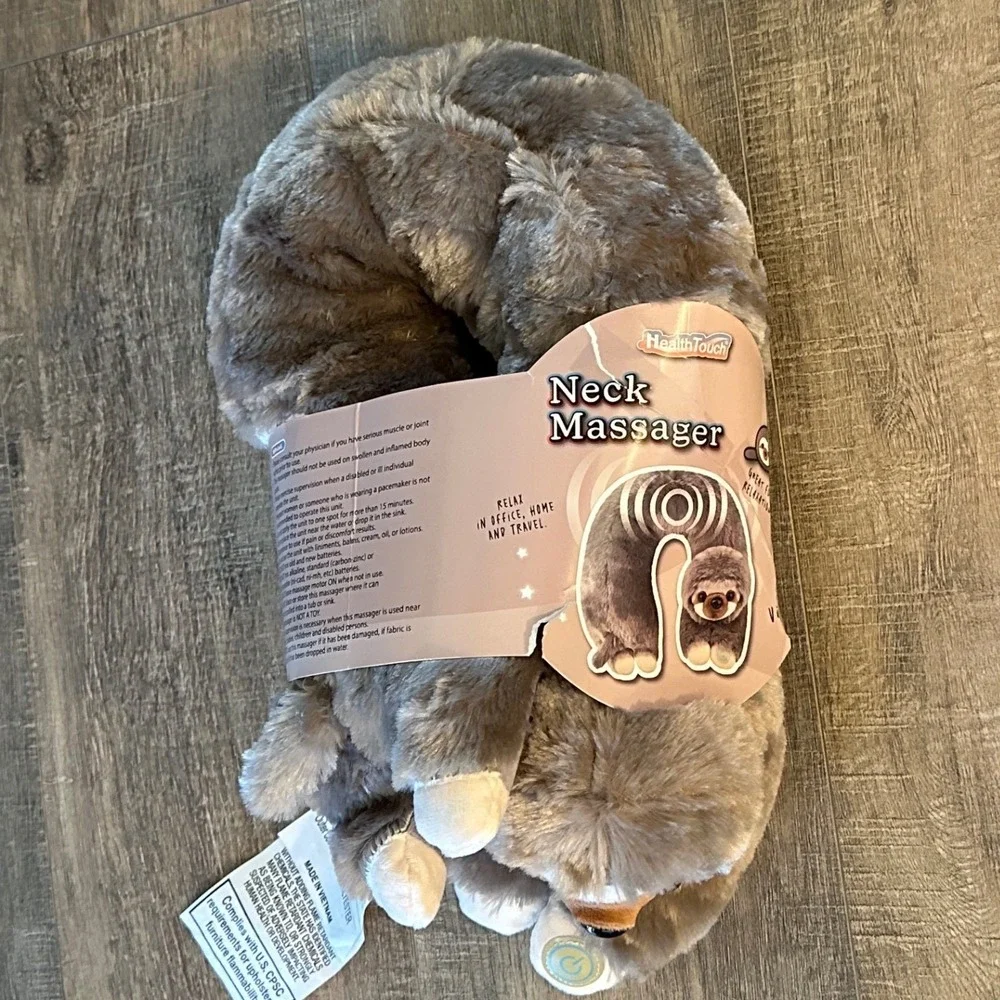 HealthTouch Sloth Vibrating Neck Massager Plush Grey Travel/Home/Work Pillow New